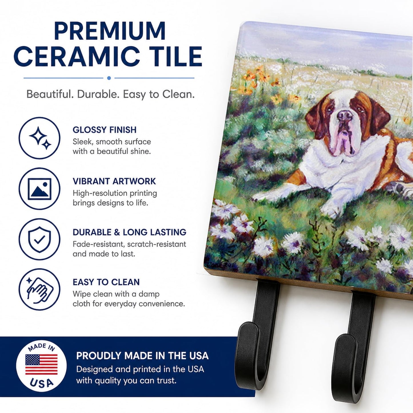 Caroline's Treasures 7446TH68 Saint Bernard in Flowers Leash or Key Holder, Wall Hooks, Key Hooks