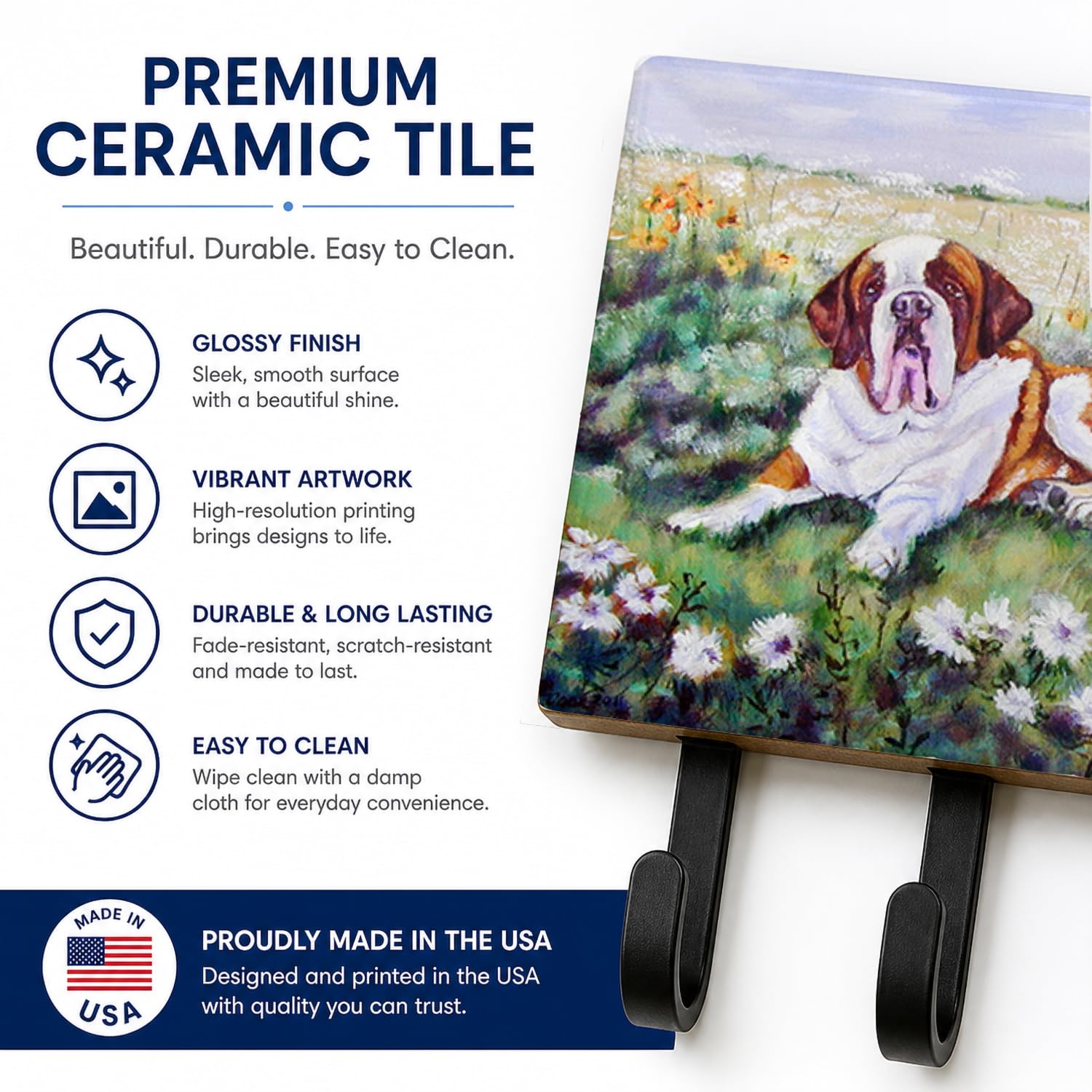 Caroline's Treasures 7446TH68 Saint Bernard in Flowers Leash or Key Holder, Wall Hooks, Key Hooks