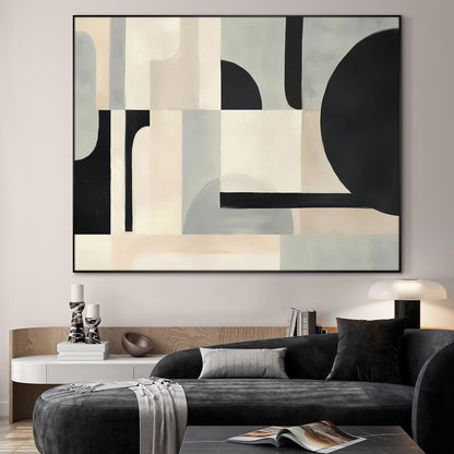 SIGNWIN 36"x46" Extra Large Framed Wall Art Modern Neutral Abstract Geometric in Black and Beige