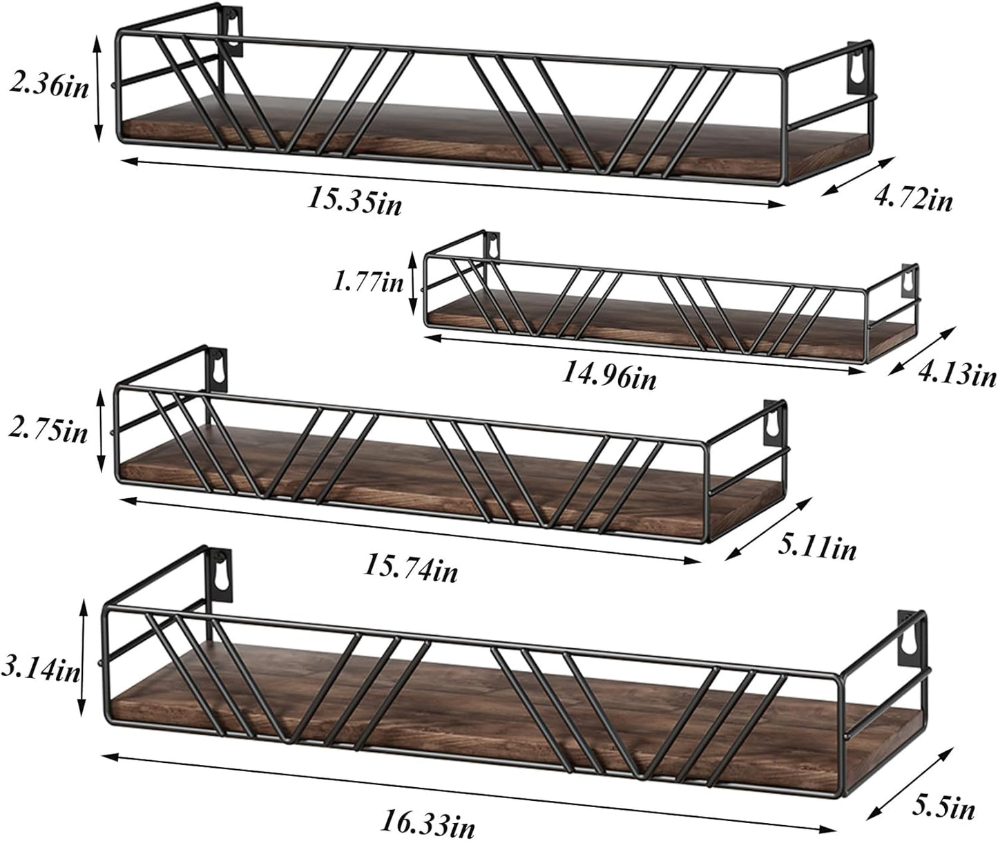Floating Shelves for Wall Set of 4, Different Sizes Mounted Wood Floating Shelf, Wall Shelves for