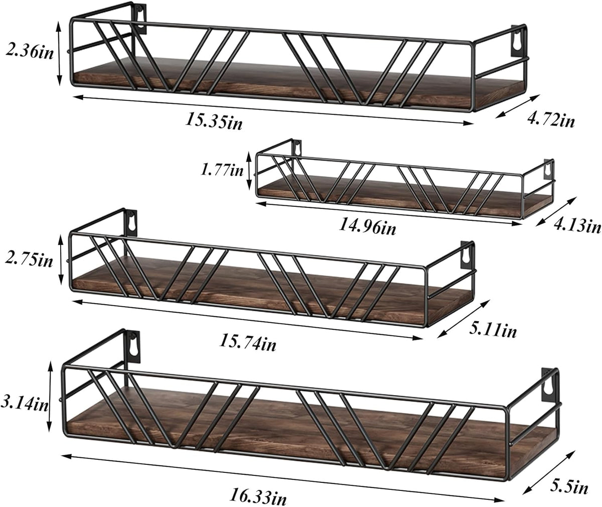Floating Shelves for Wall Set of 4, Different Sizes Mounted Wood Floating Shelf, Wall Shelves for