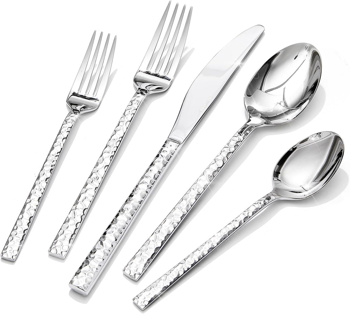 KINGSTONE 30 Piece Hammered Silverware Set, 18/10 Stainless Steel Flatware Set for 6, Cutlery Set