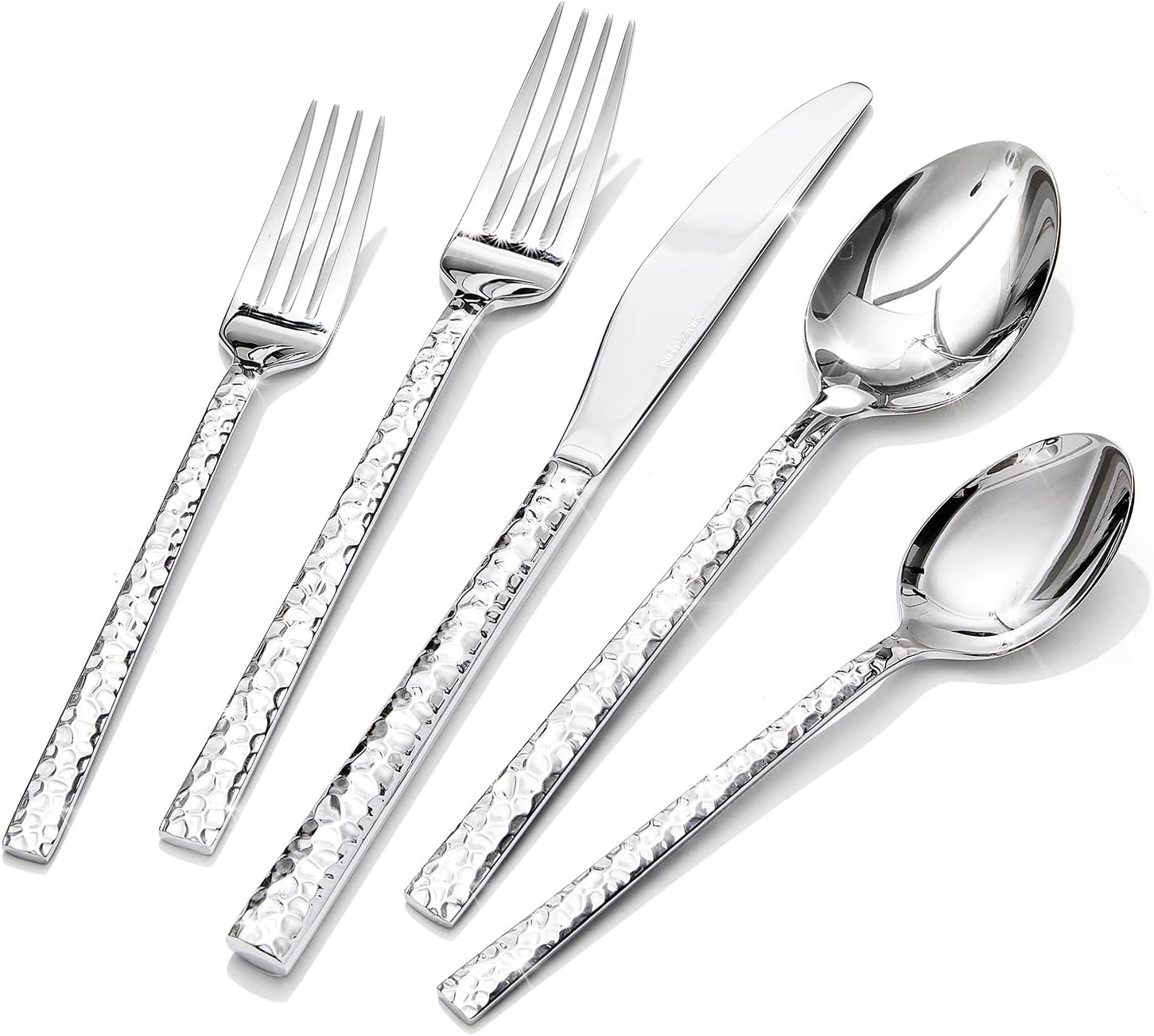 KINGSTONE 30 Piece Hammered Silverware Set, 18/10 Stainless Steel Flatware Set for 6, Cutlery Set