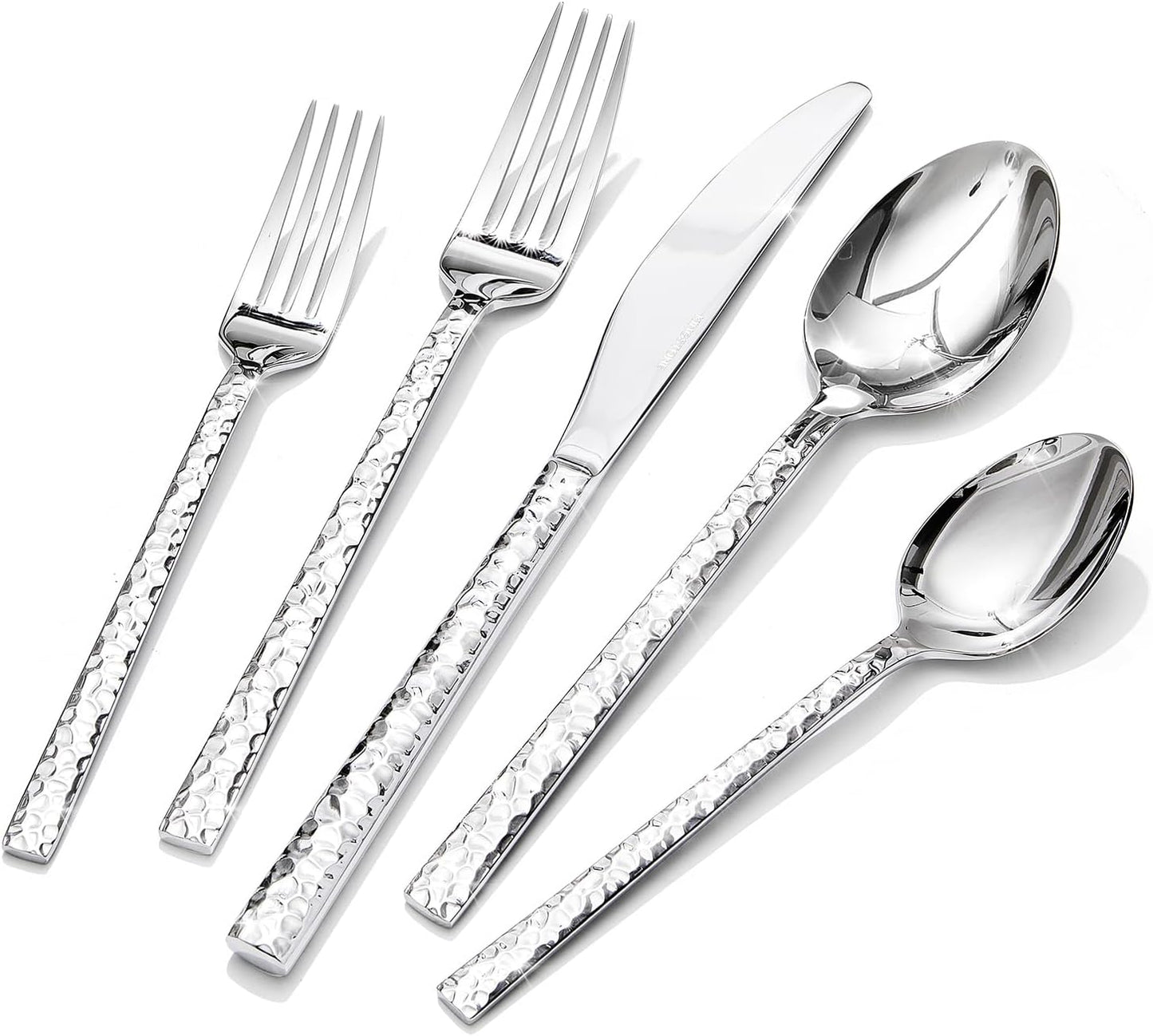 KINGSTONE 40 Piece Hammered Silverware Set, 18/10 Stainless Steel Flatware Set for 8, Cutlery Set