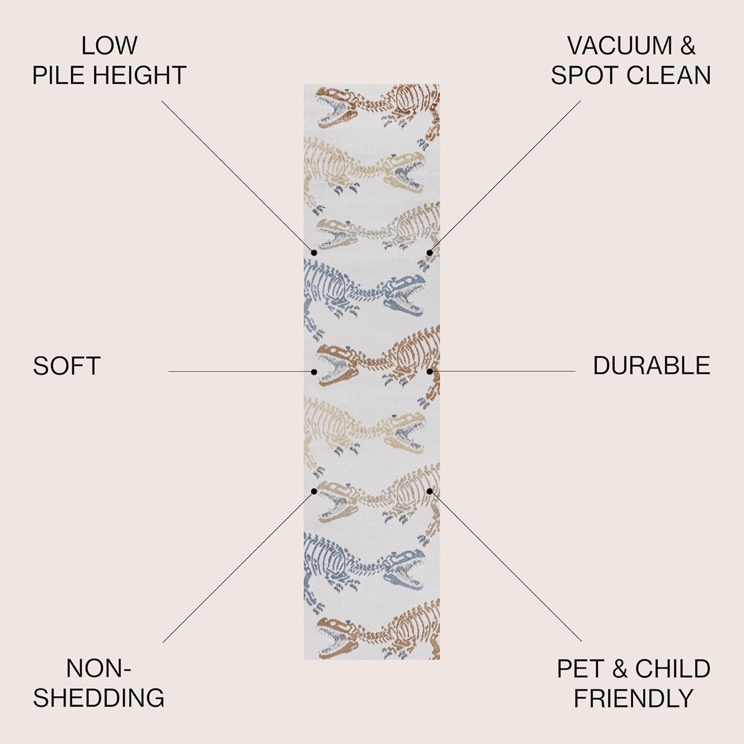 JONATHAN Y Machine-Washable Cream/Multi Runner Rug, 2x8, Kingdarr T-Rex Modern, Casual, Kids &