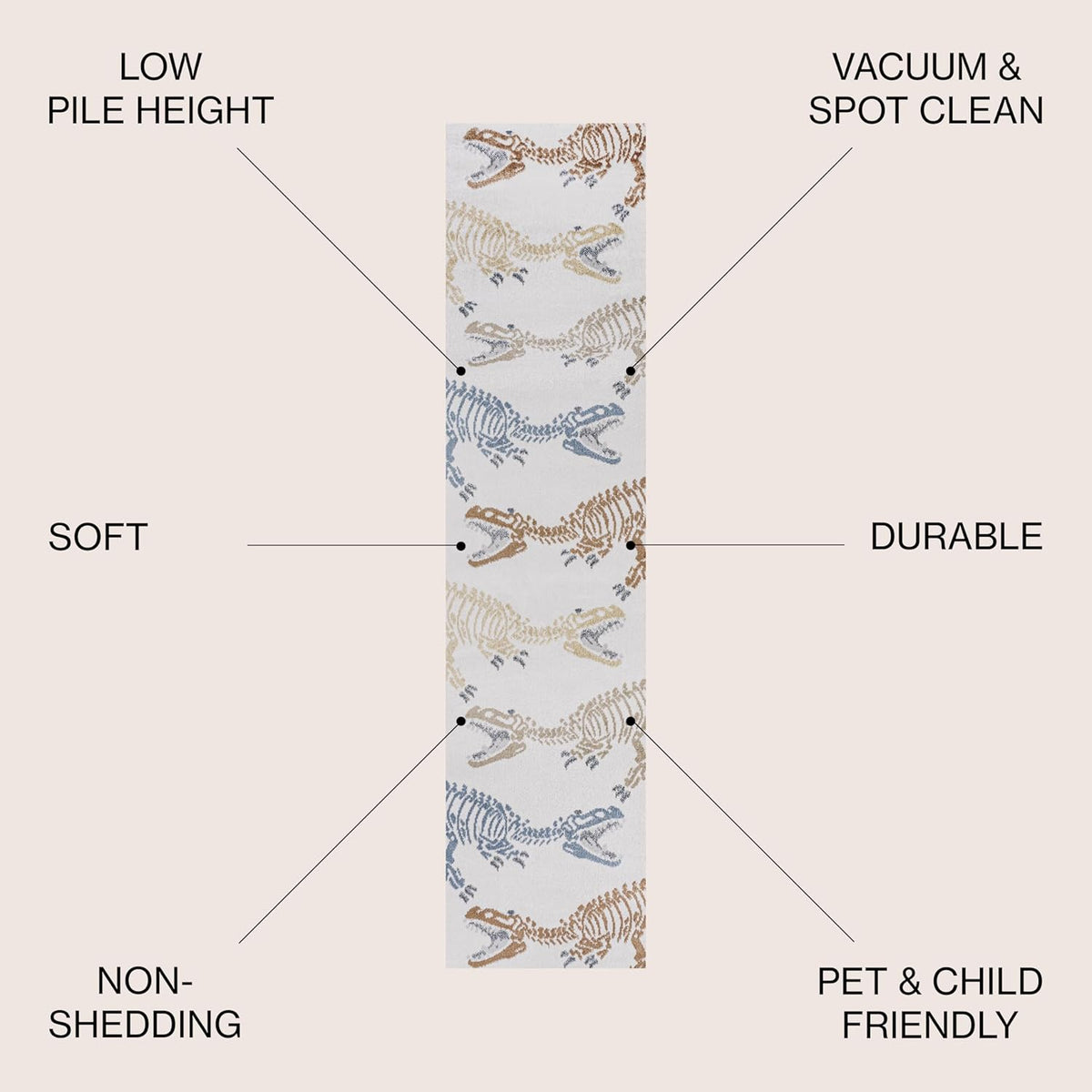JONATHAN Y Machine-Washable Cream/Multi Runner Rug, 2x8, Kingdarr T-Rex Modern, Casual, Kids &