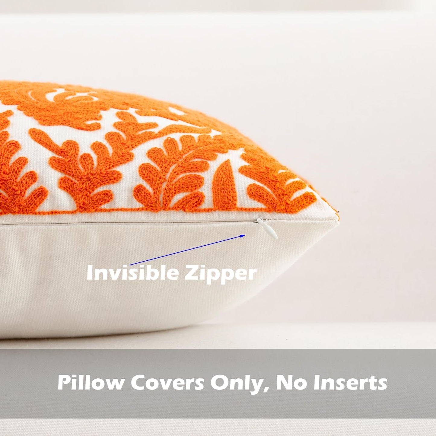 HWY 50 Orange Fall Decorative Throw Pillow Covers 18x18 Inch (1 Piece), Embroidered Cotton
