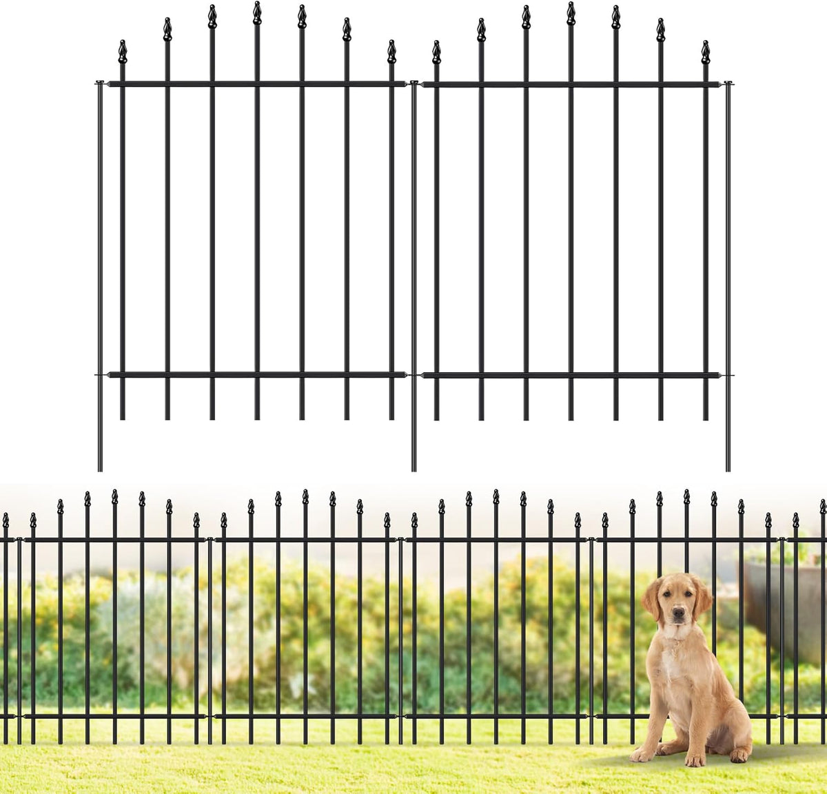 Metal Garden Fence 32 in H x 12 ft L, 6 Panels + 7 Stakes Border Dog Fence Panels Animal Barrier
