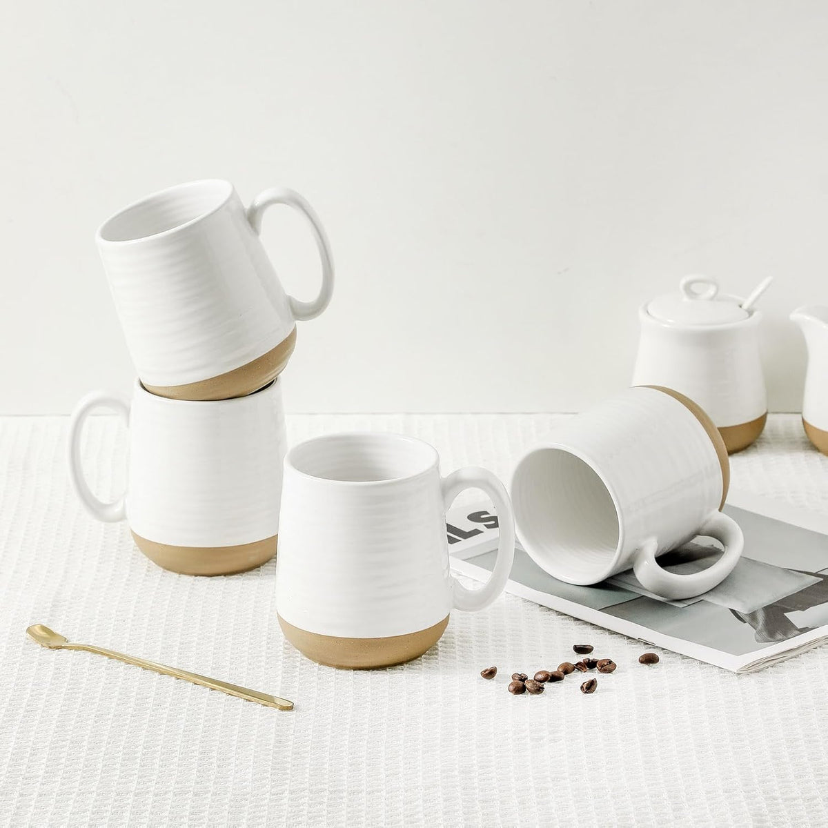 Hasense Coffee Mugs Set of 4, 15 oz Ceramic Coffee Cups with Comfortable Handle, Large Tea Cups for