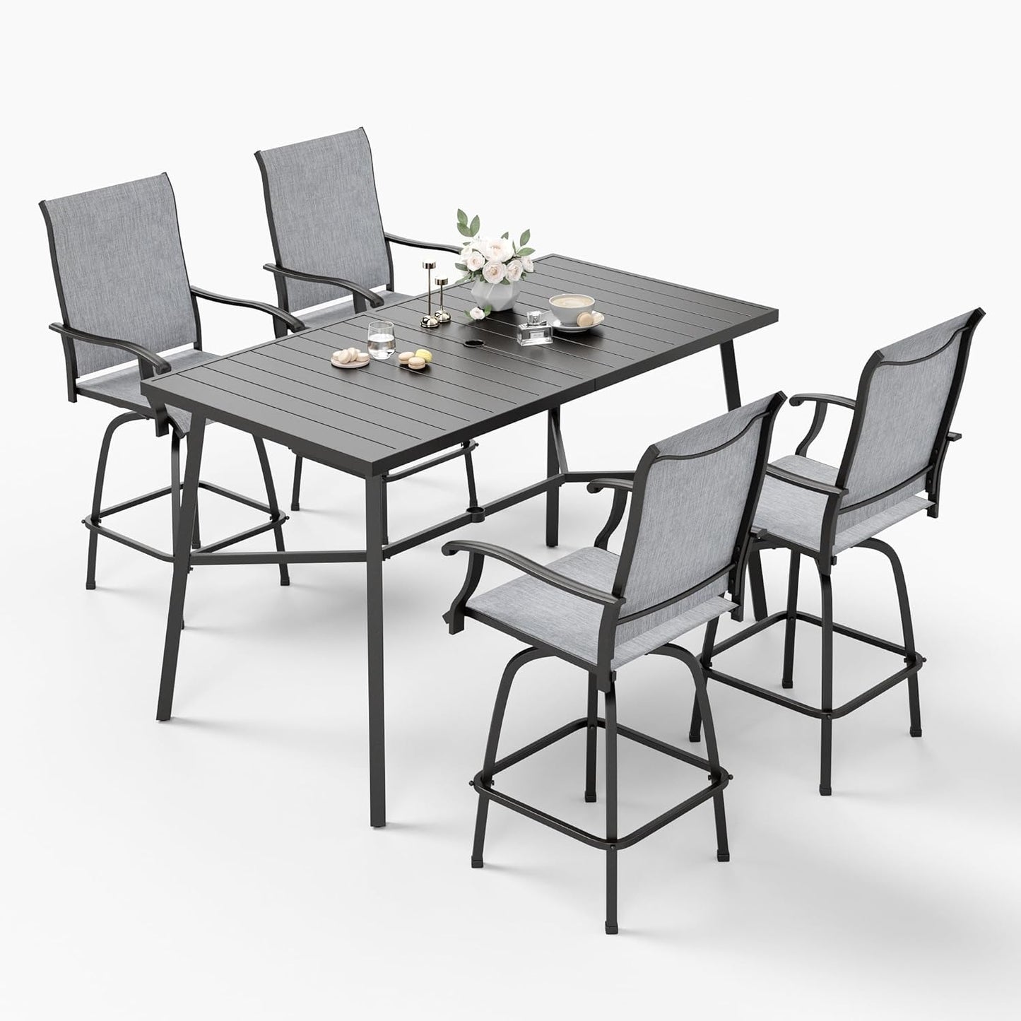 Sophia & William Outdoor Bar Set, Patio Bar Table and Chairs Set, Bar Height Patio Set - 4 x Swivel