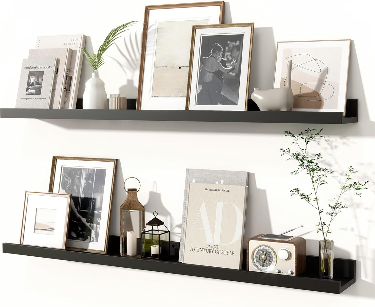 Fun Memories Picture Ledge Shelves Set of 2, 36 Inch Rustic Wall Mounted Floating Shelves with Lip