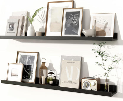 Fun Memories Picture Ledge Shelves Set of 2, 36 Inch Rustic Wall Mounted Floating Shelves with Lip