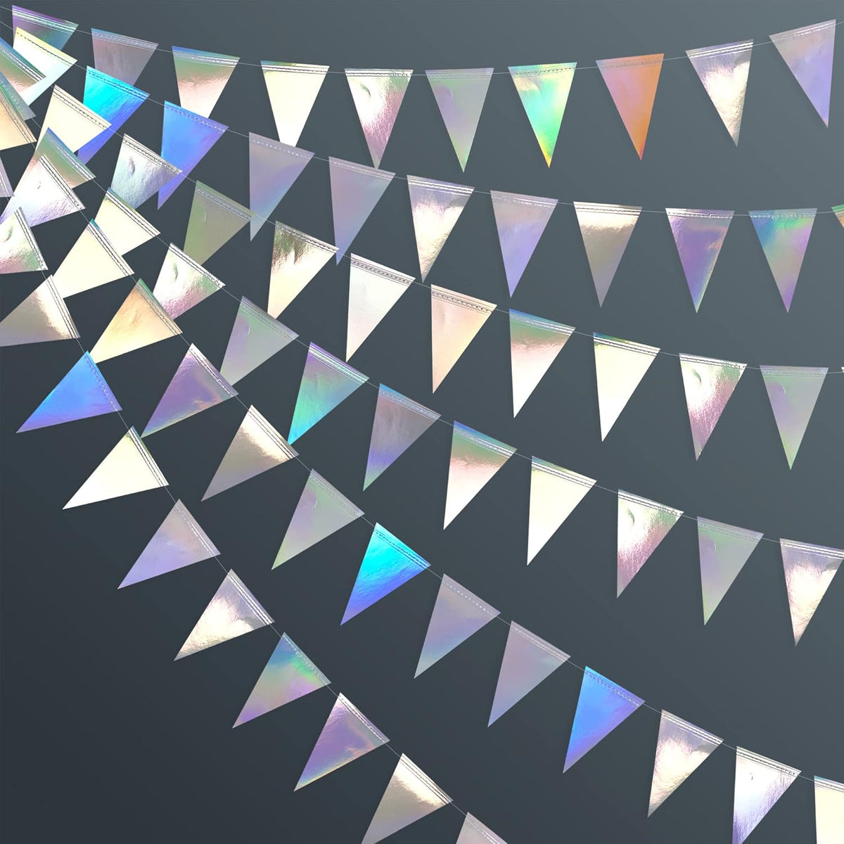 40Ft Iridescent Party Decorations Holographic Hanging Triangle Pennant Banner Flag Bunting Garland