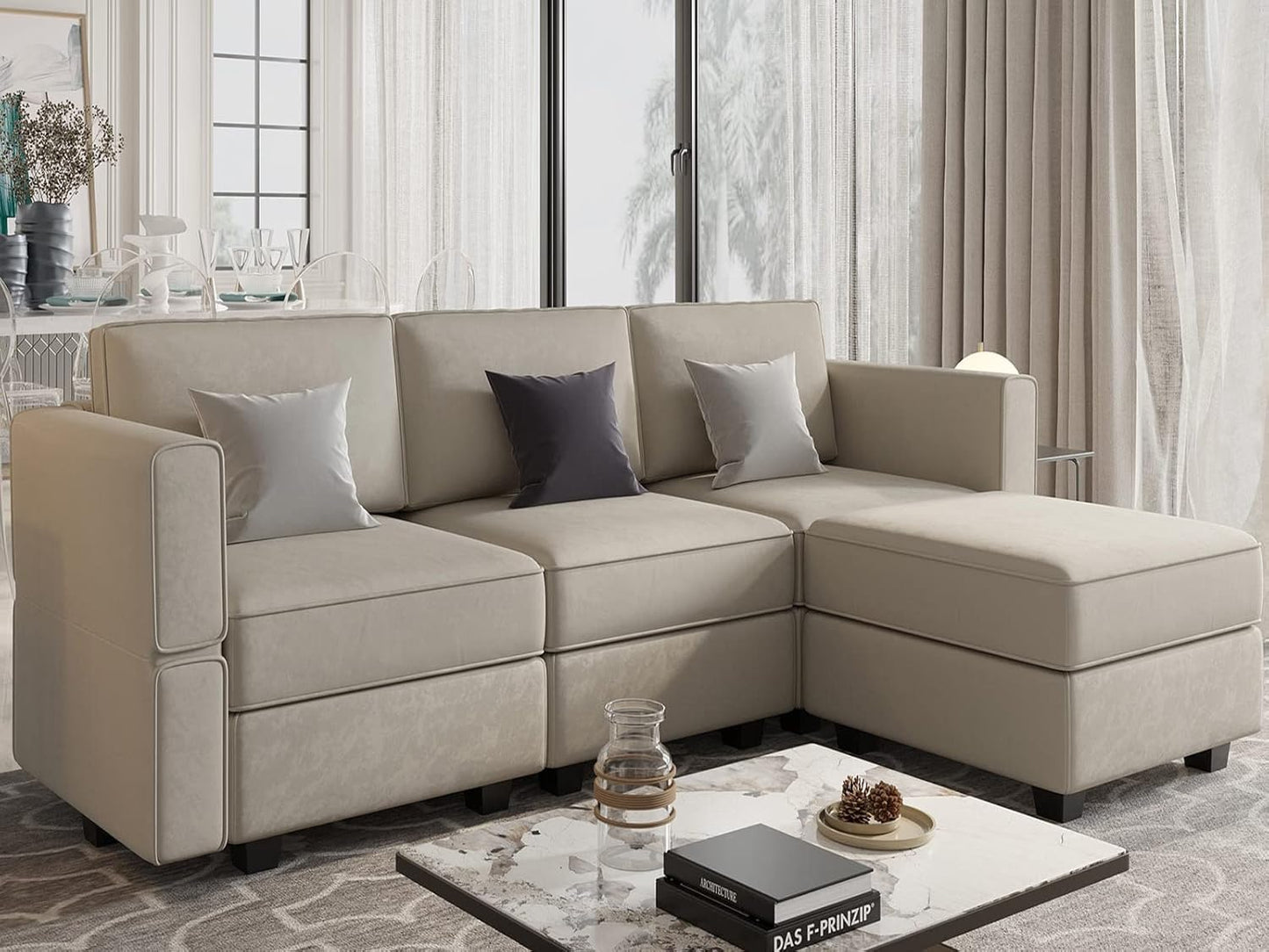 Belffin Convertible Sectional Sofa with Chaise Velvet L Shaped Sofa Couch Modular Sectional Sofa