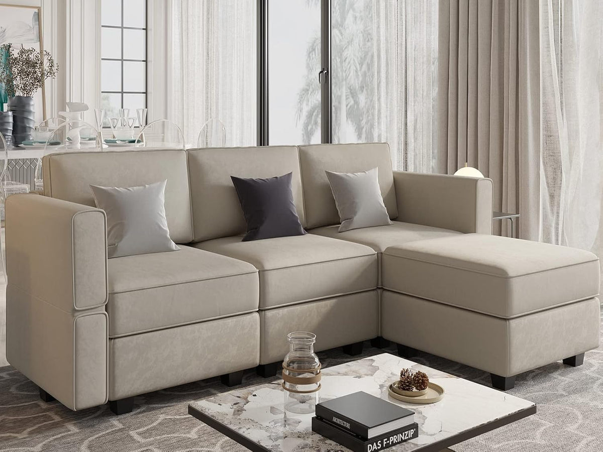 Belffin Convertible Sectional Sofa with Chaise Velvet L Shaped Sofa Couch Modular Sectional Sofa