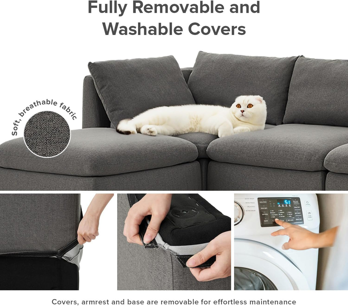 mopio Oversized Modular Sectional Sofa with Fully Removable Covers and Storage, Convertible U