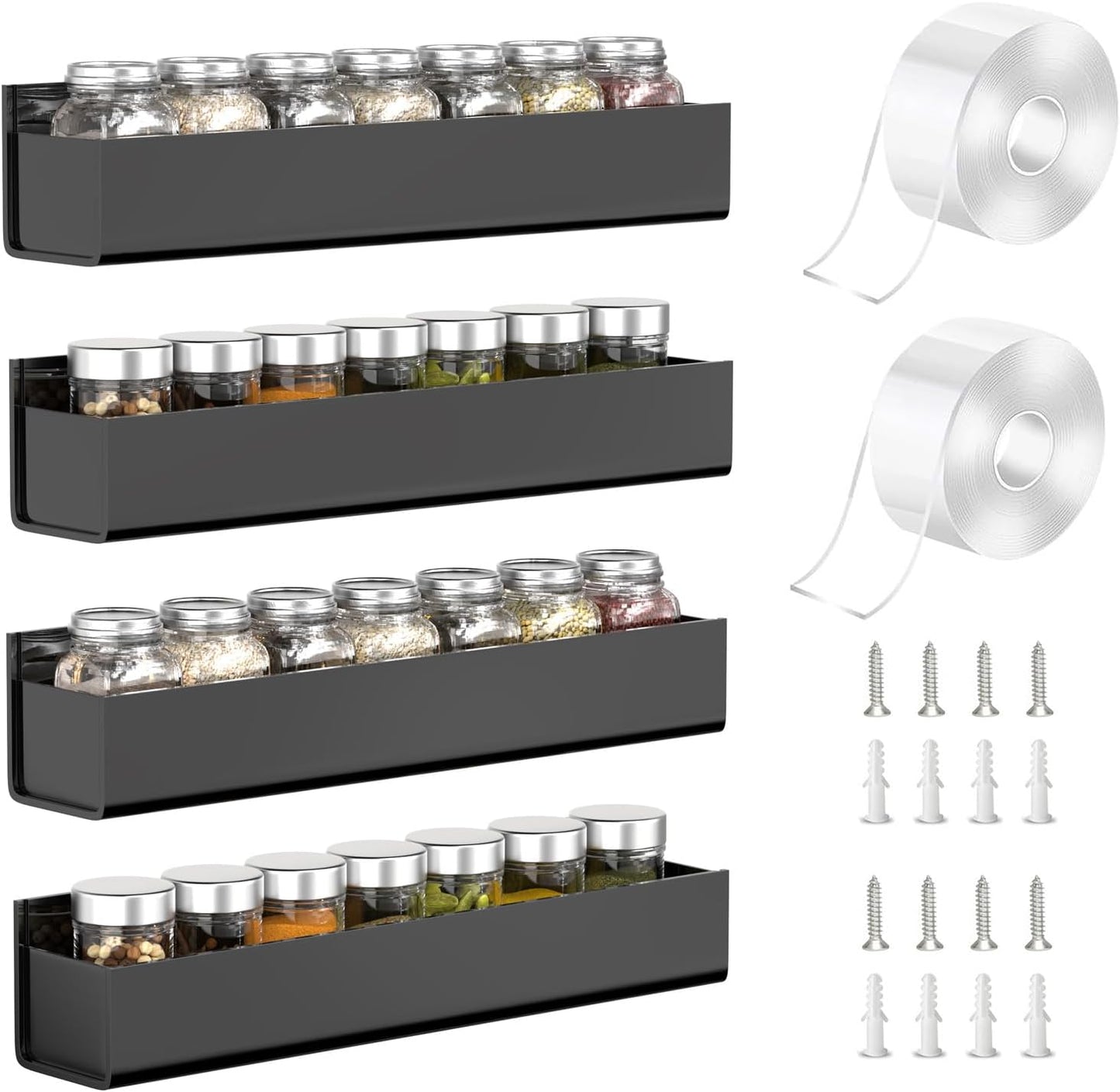 PMMASTO Adhesive Acrylic Spice Rack Organizer for Wall with Nano Double Sided Tape, Spice Shelf