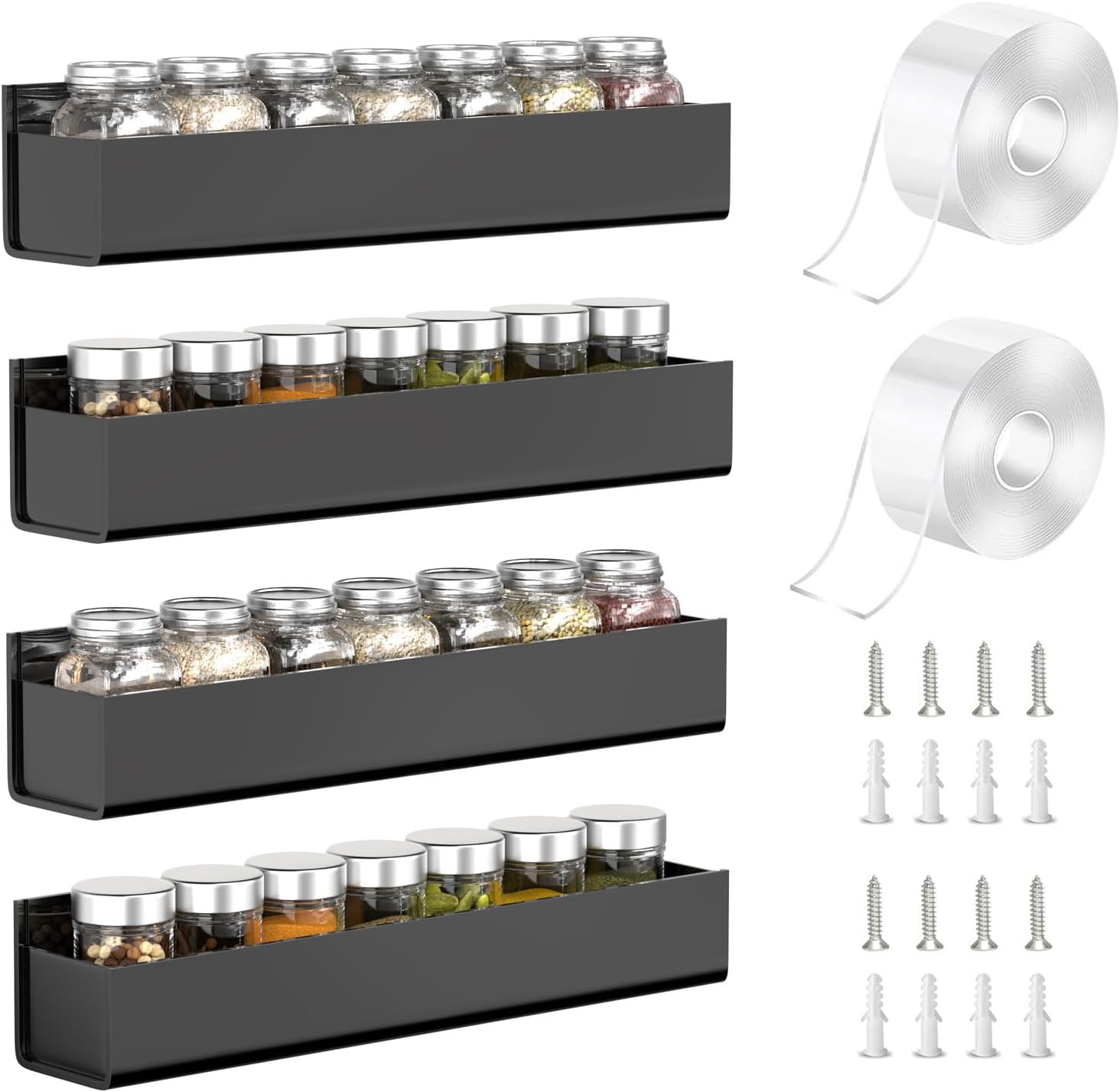 PMMASTO Adhesive Acrylic Spice Rack Organizer for Wall with Nano Double Sided Tape, Spice Shelf