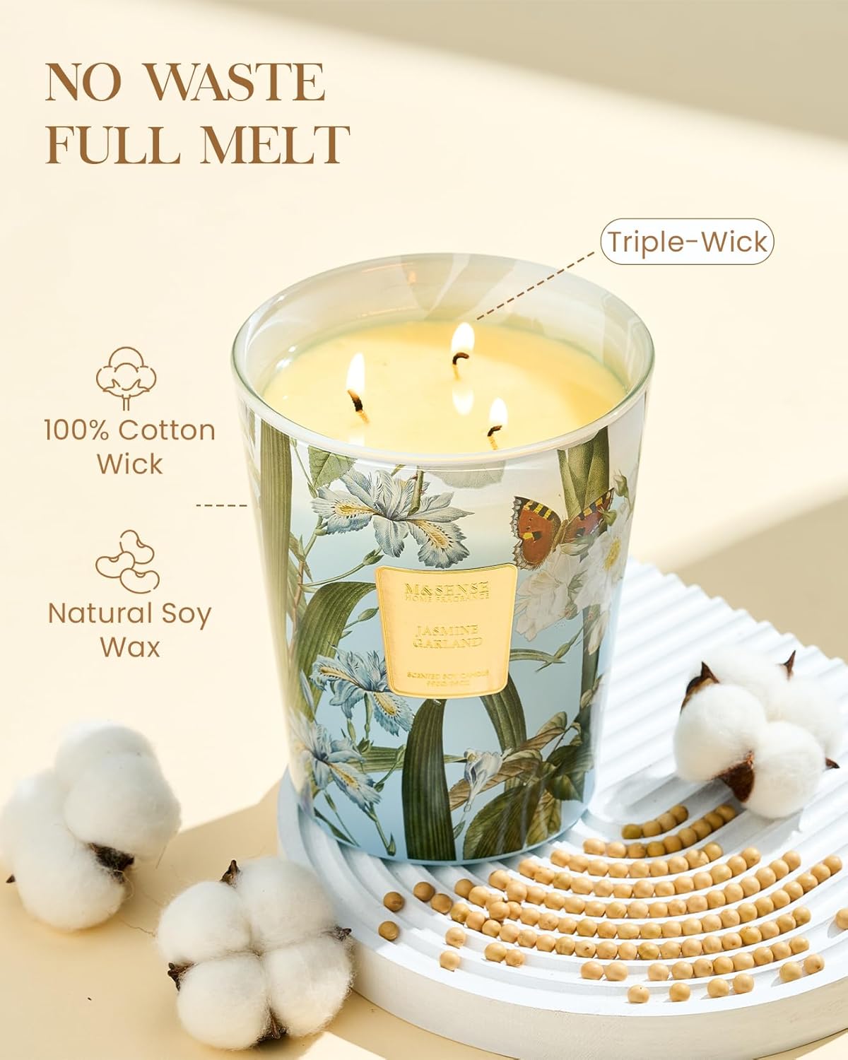 M&SENSE Jasmine Candles Highly Scented 3 Wick 35oz 150 Hours Burn Extra Large Jar Candles for