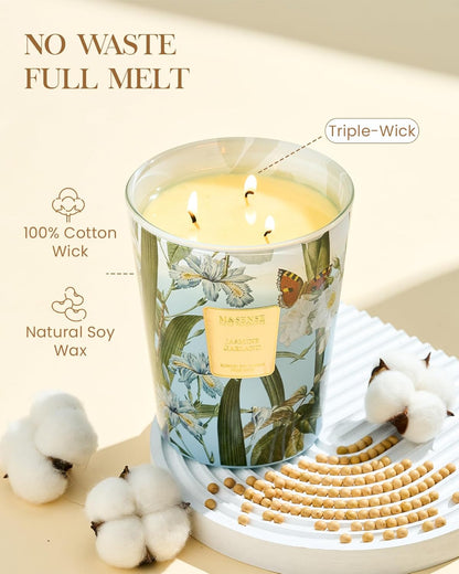 M&SENSE Jasmine Candles Highly Scented 3 Wick 35oz 150 Hours Burn Extra Large Jar Candles for