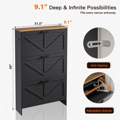 Nicetree Shoe Storage Cabinet for Entryway, 9.1" Ultra Slim 3-Drawer Flip Shoe Cabinet, Modern