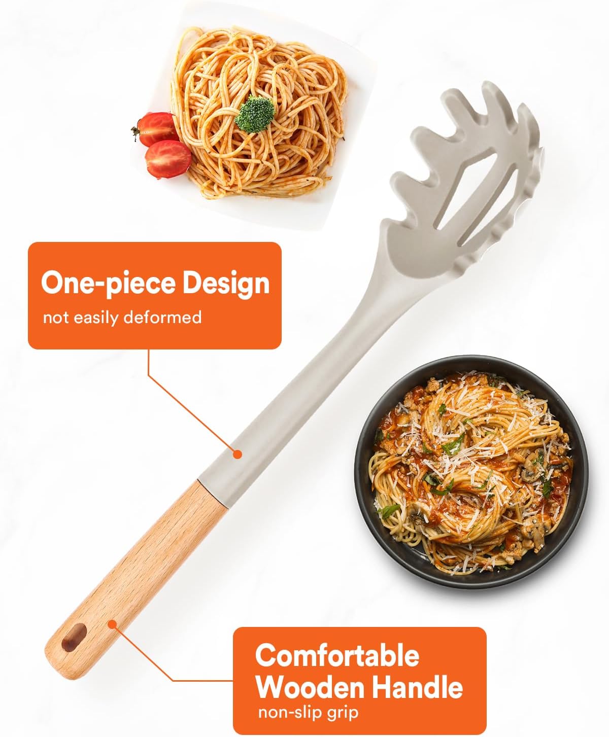 Silicone Pasta Fork, Kitchen Heat Resistant Noodle Spoon Server, BPA Free Spaghetti Strainer,12.8