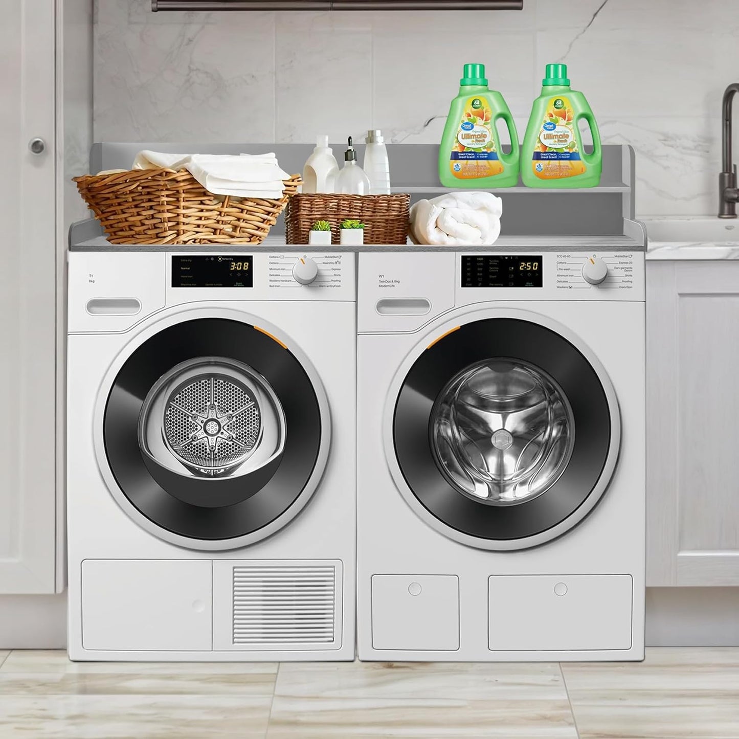 Royxen Laundry Countertop with 2-Tier Shelf Universal Fit, Washer and Dryer Countertop with Storage