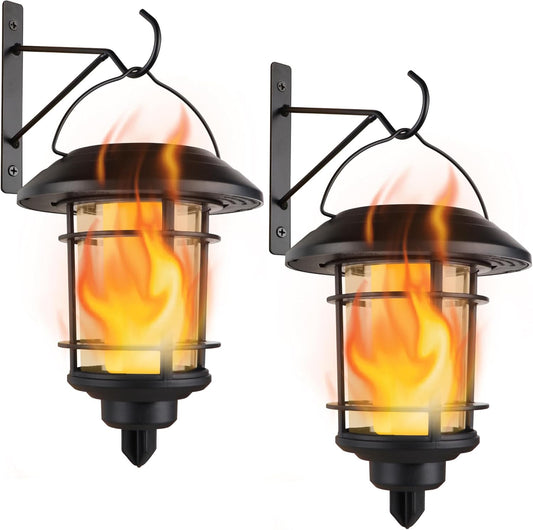Dynaming Solar Flame Wall Lanterns, Outdoor Solar Wall Hanging Lights, Flickering Flame LED Lights