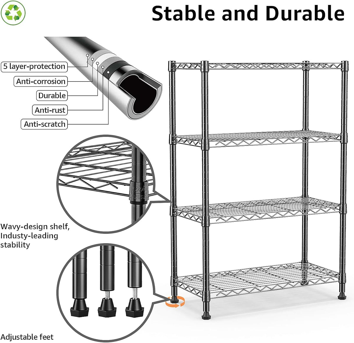 1000 lbs Storage Shelving Steel Heavy Duty 4-Tier Utility Shelving Unit Steel Organizer Wire Rack