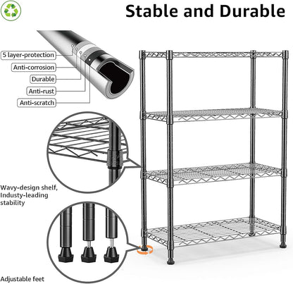 1000 lbs Storage Shelving Steel Heavy Duty 4-Tier Utility Shelving Unit Steel Organizer Wire Rack