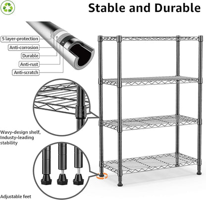 1000 lbs Storage Shelving Steel Heavy Duty 4-Tier Utility Shelving Unit Steel Organizer Wire Rack