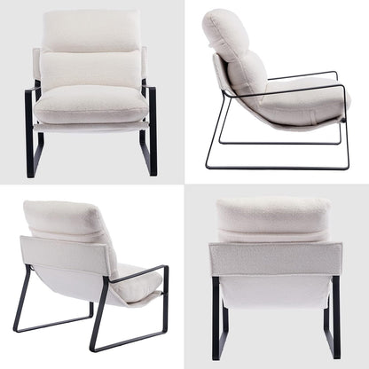 DUOMAY Modern White Sherpa Accent Chair, Comfy Lounge Lazy Chair with Metal Leg, Mid-Century Corner