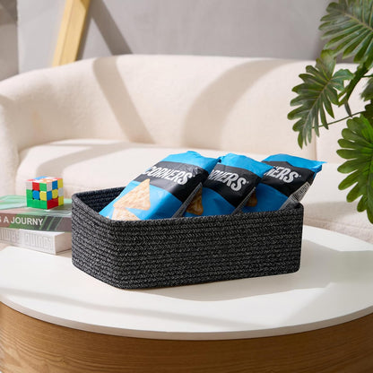 Large Shallow Organizing Baskets 15x11x5.1 Inches - Rope Woven Storage Bins for Bathroom, Shelves