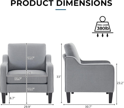 VINGLI Modern Accent Chairs Set of 2, Grey Living Room Chairs Comfy Armchair for Bedroom