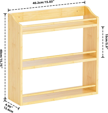 Spice Rack Wall Mounted, Spice Organizer for Counter, Bamboo Spice Storage Holder for Kitchen