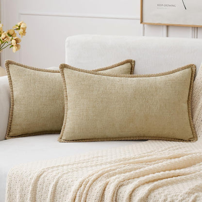 MIULEE Pack of 2 Couch Throw Pillow Covers 12x20 Inch Beige Farmhouse Decorative Pillow Covers with