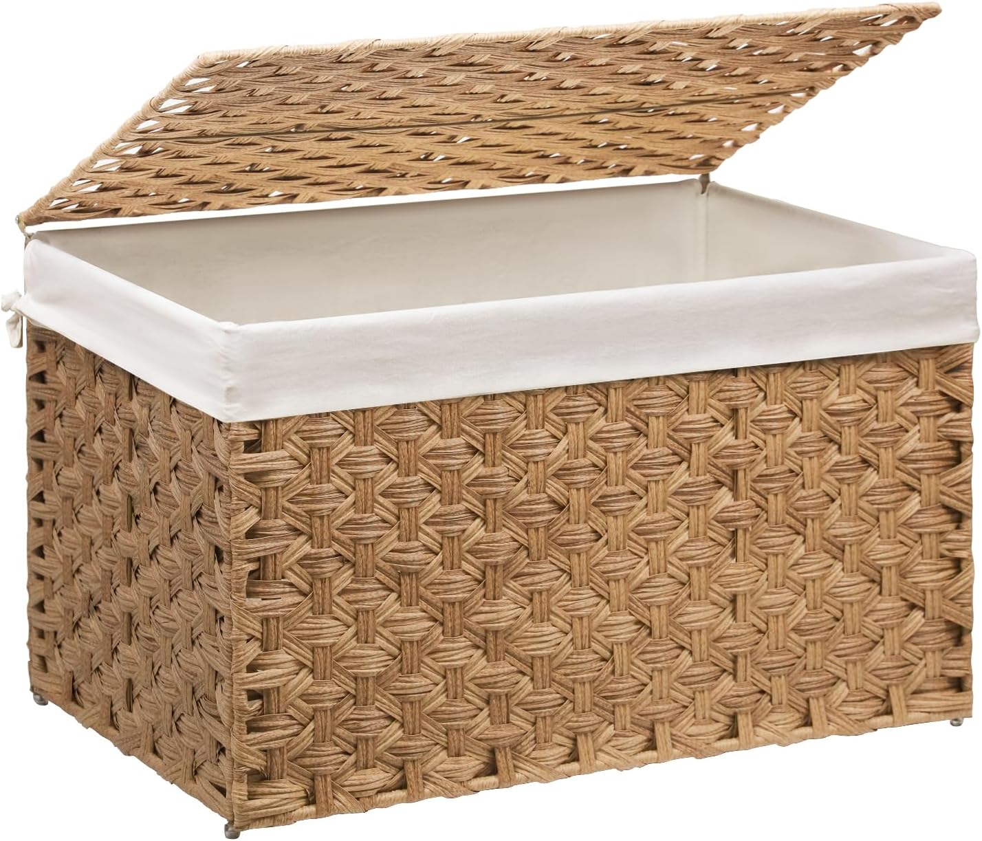 Wicker Storage Basket with Lid, 42.3 Gallon (160L) Large Blanket Basket with Lid, Woven Storage Bin