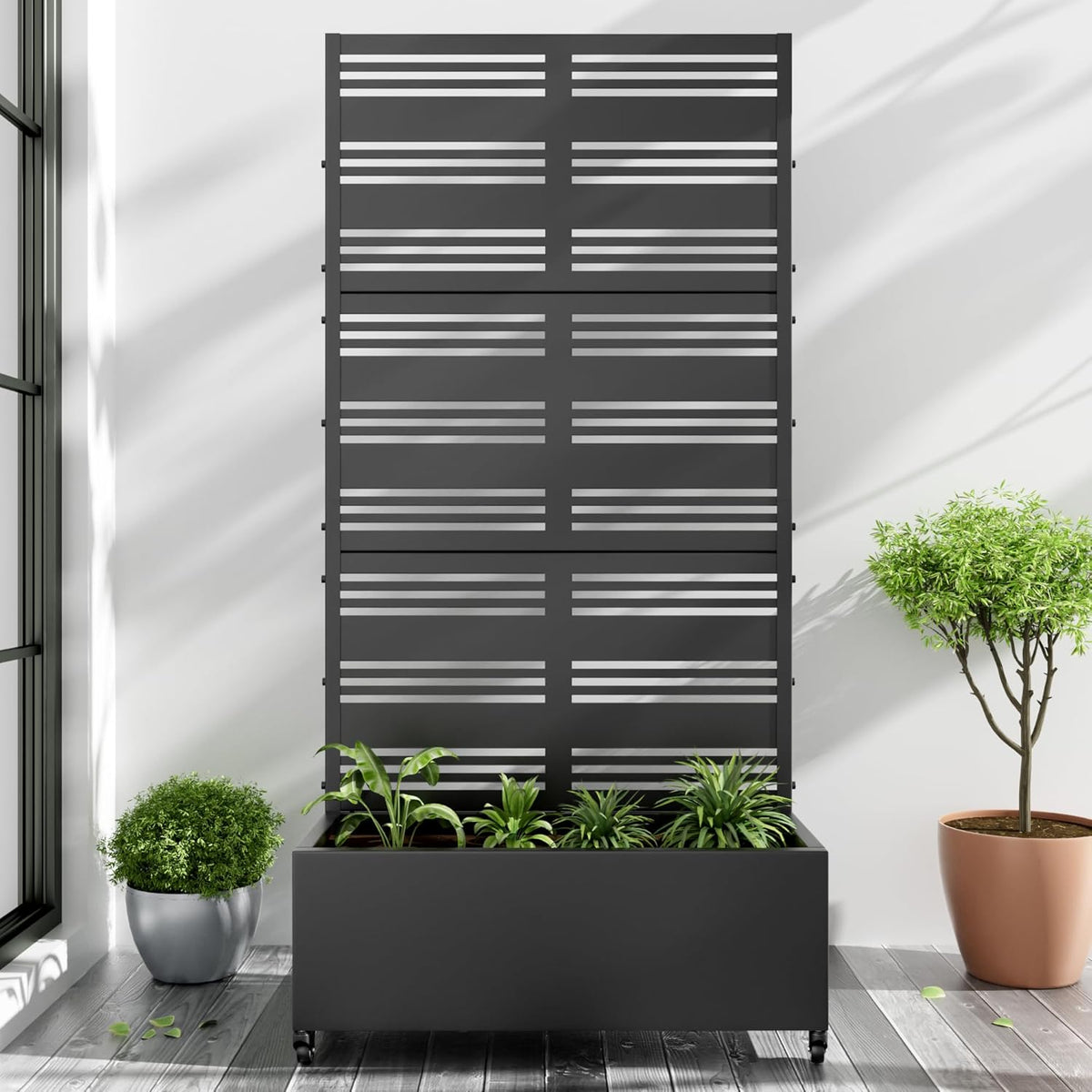Casaphoria Metal Raised Garden Bed with Trellis and Wheels, 72"x35"x16" Planter Box for Climbing