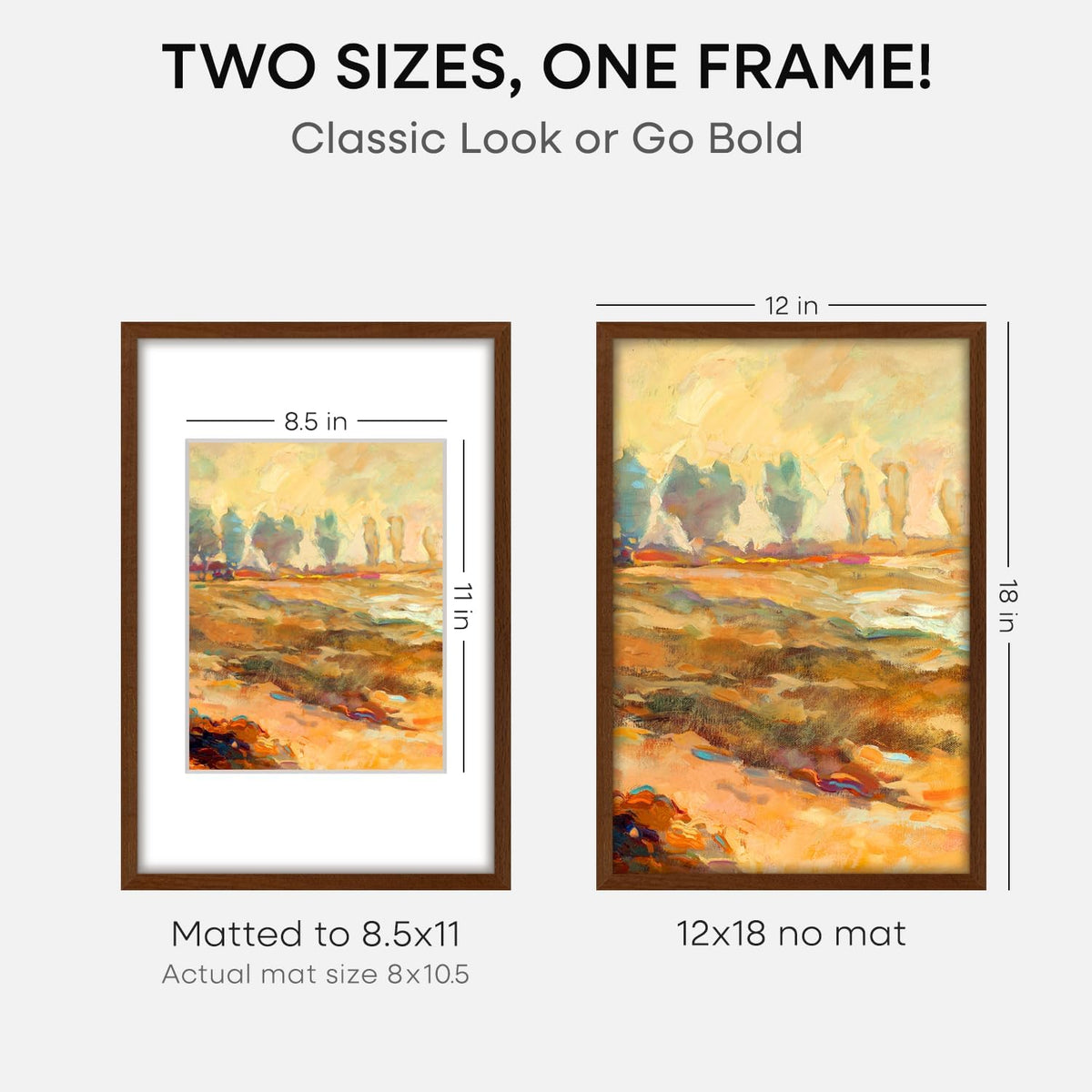 Homeforia 12 x 18 Walnut Wood Frame, High End Dark Oak 12x18 Brown Picture Frame with Mat 8.5x11
