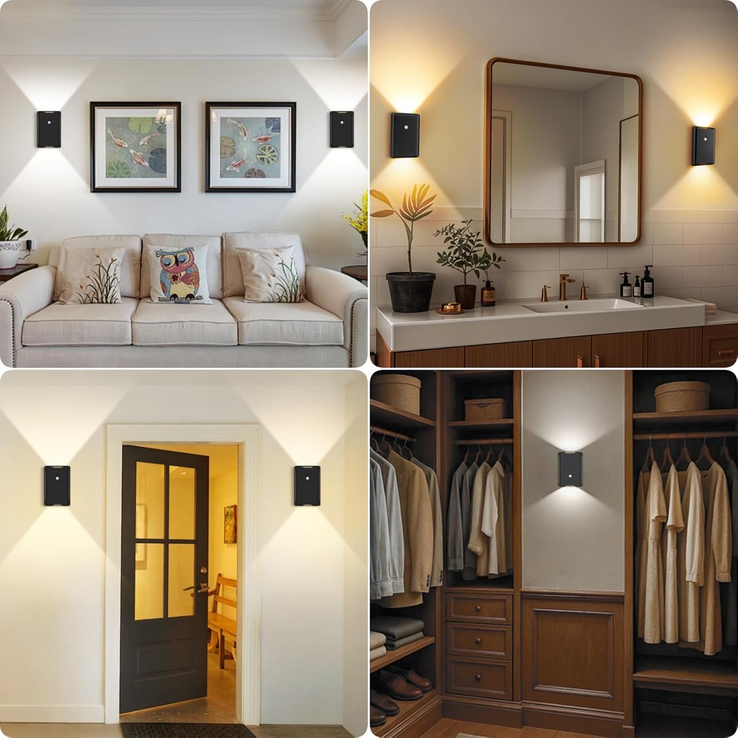 Eneru Rechargeable Motion Sensor Night Light: 5000mAh Black Battery Operated Wall Sconce with