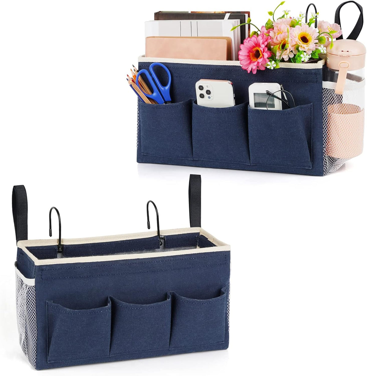 Bedside Caddy Bedside Organizer Bedside Storage Caddy with Fixed Straps and Water Bottle Holder for