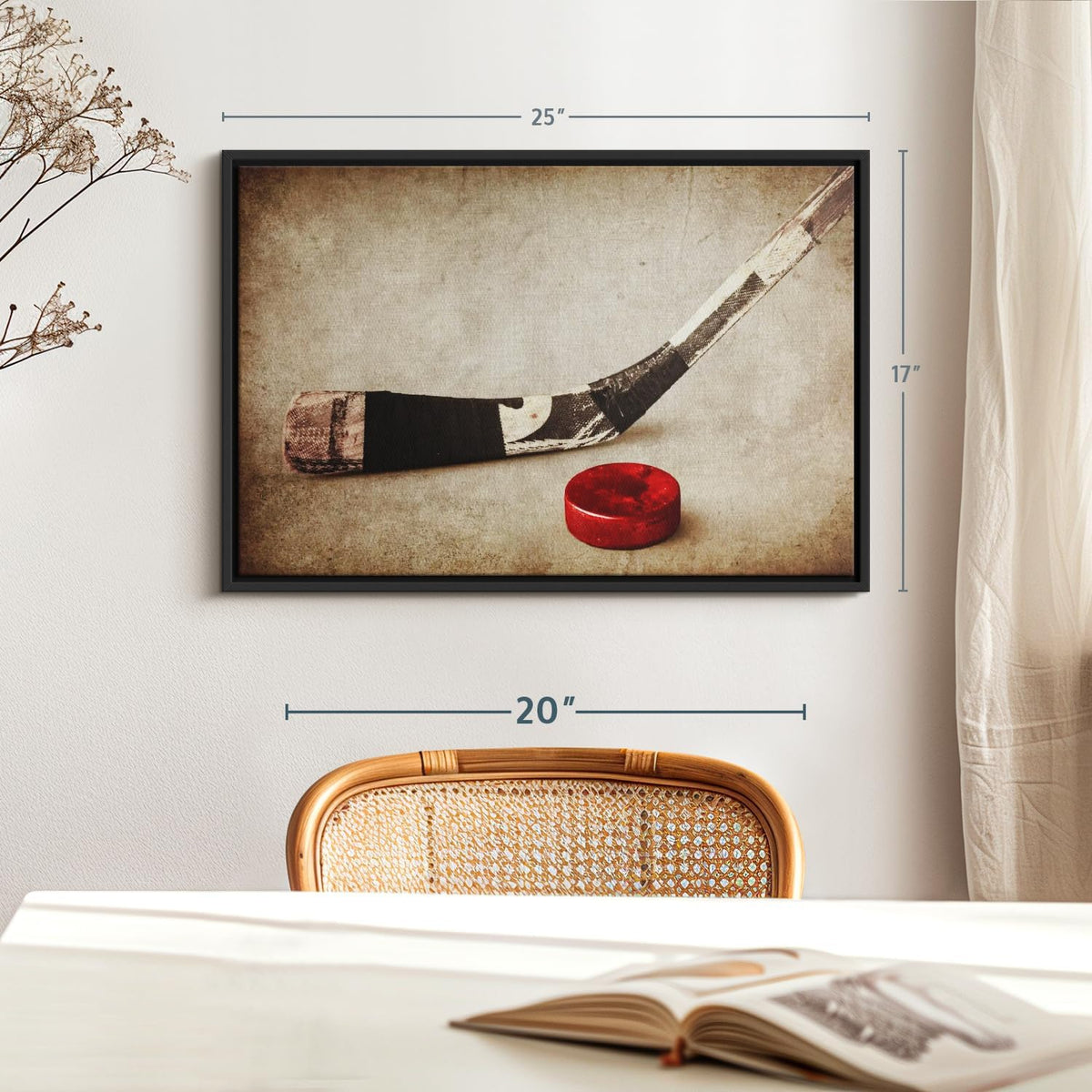 Elephant Stock Vintage Ice Hockey Wall Art - Horizontal Framed Canvas - 1-Piece Hallway Wall Decor