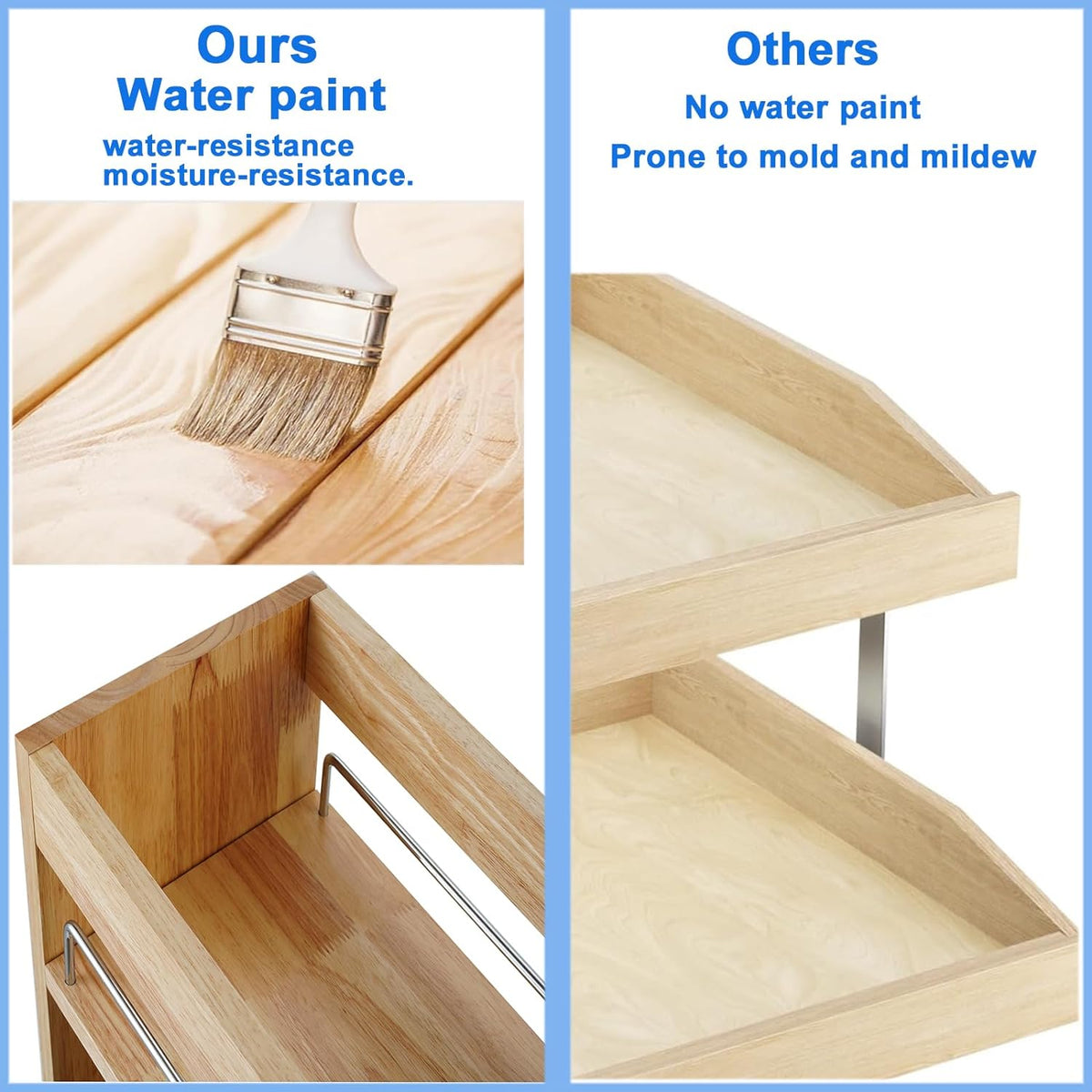 DINDON Pull Out Spice Rack Cabinet Organizer, (8" W x 21.9" D x 25.2" H) Multi-Use Soild Wood Pull