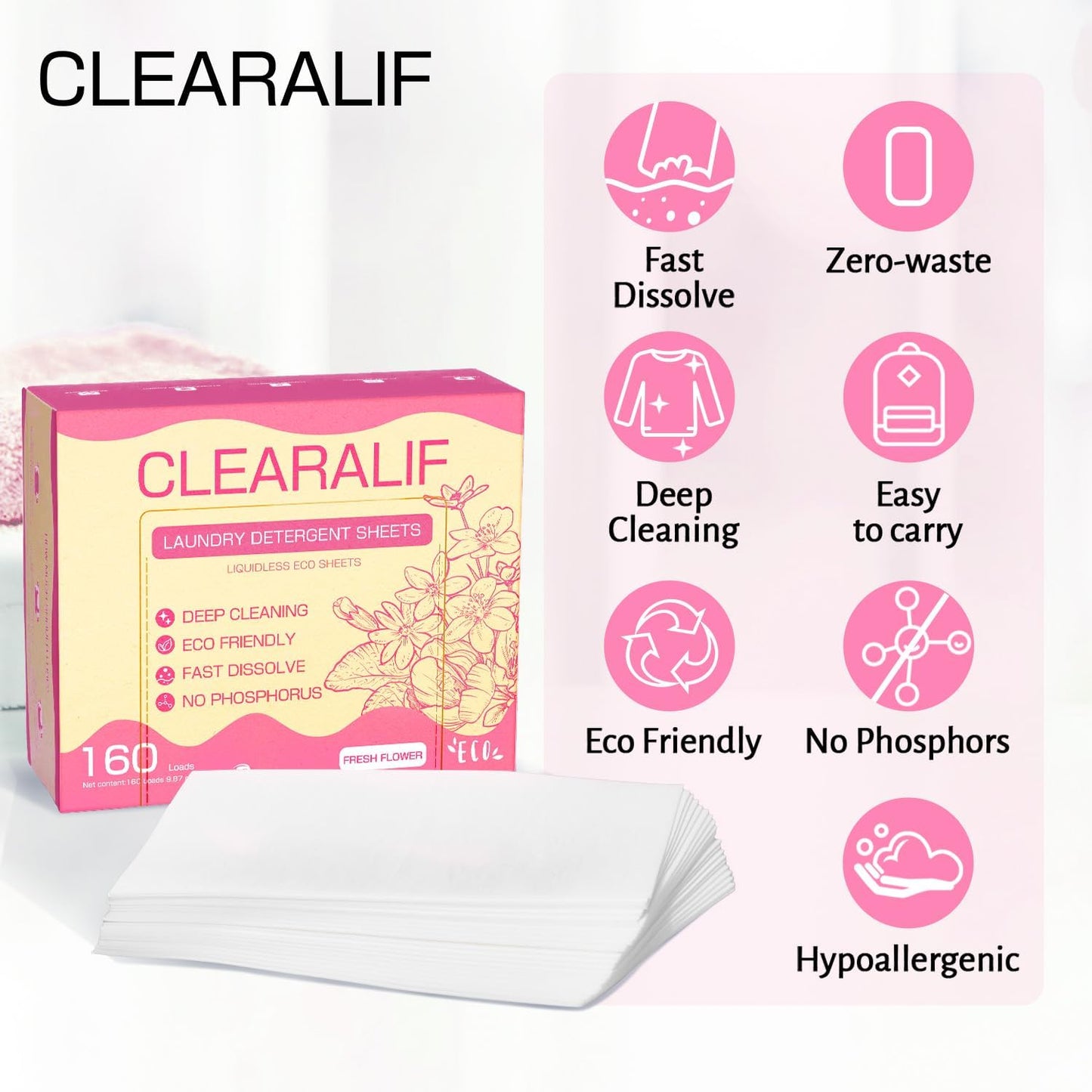 Laundry Detergent Sheets Up to 160 Loads, Fresh Flower - Great For Travel,Apartments