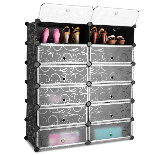 Tangkula 12-Cube Shoe Rack Organizer, DIY Cubes Storage Cabinet, Modular Plastic Shoes Cabinet with