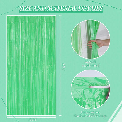 3 Pack Foil Fringe Backdrop - Pastel Light Green Shiny Tinsel Curtains for Party Decoration/Photo