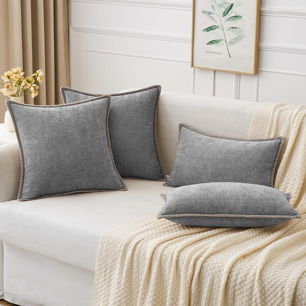 MIULEE Pack of 2 Couch Throw Pillow Covers 12x20 Inch Dark Gray Farmhouse Decorative Pillow Covers