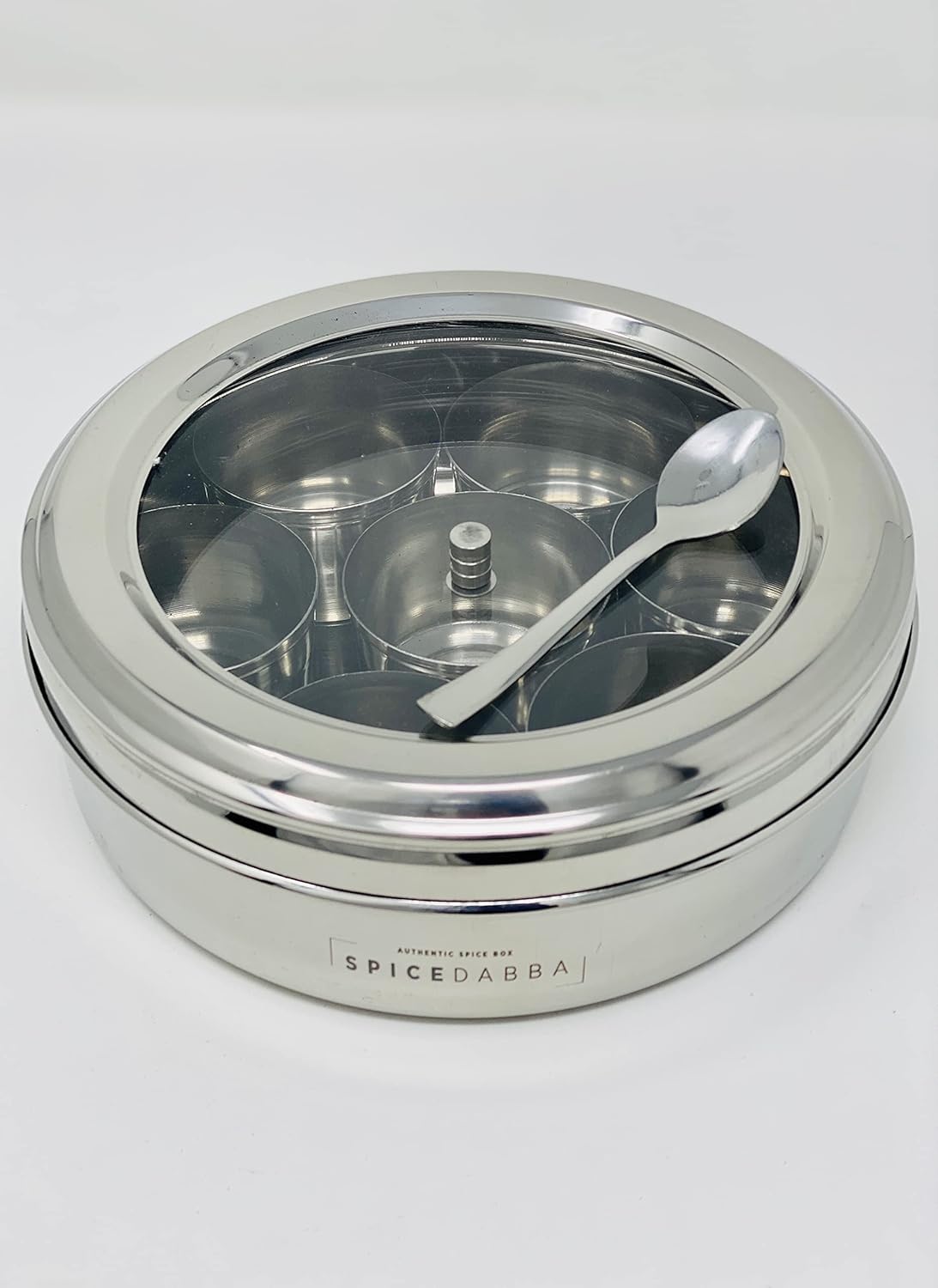spice dabba Stainless Steel Indian Spice Box, Steel Masala Dabba, Double Lid Spice Container | Gift