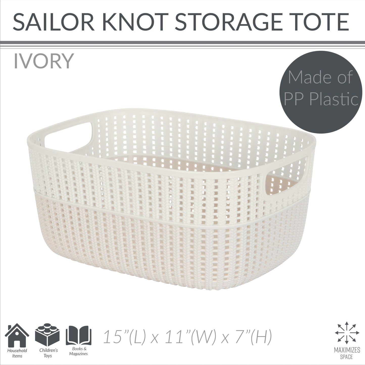 Simplify 2 Tone Sailor Knot Plastic Storage Tote | Decorative Basket | Closet Organization |