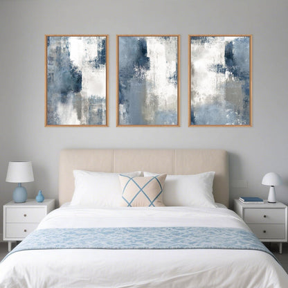 LHIUEM Large Abstract Brush Strokes Framed Canvas Wall Art Set,Navy Blue and Gray Wall Decor,Modern